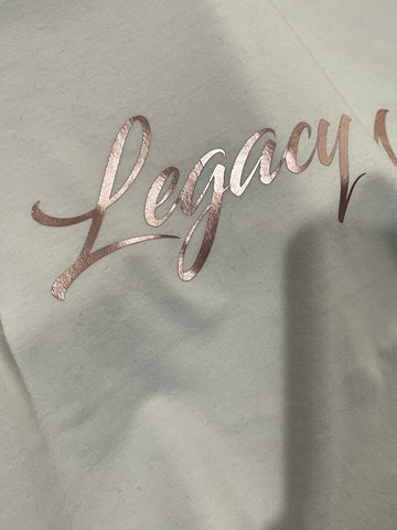 t shirt with rose gold writing